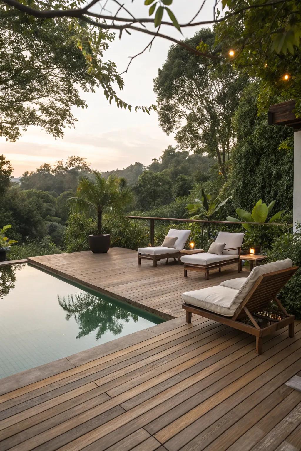 Wood decking offers a warm and natural look for your pool area.
