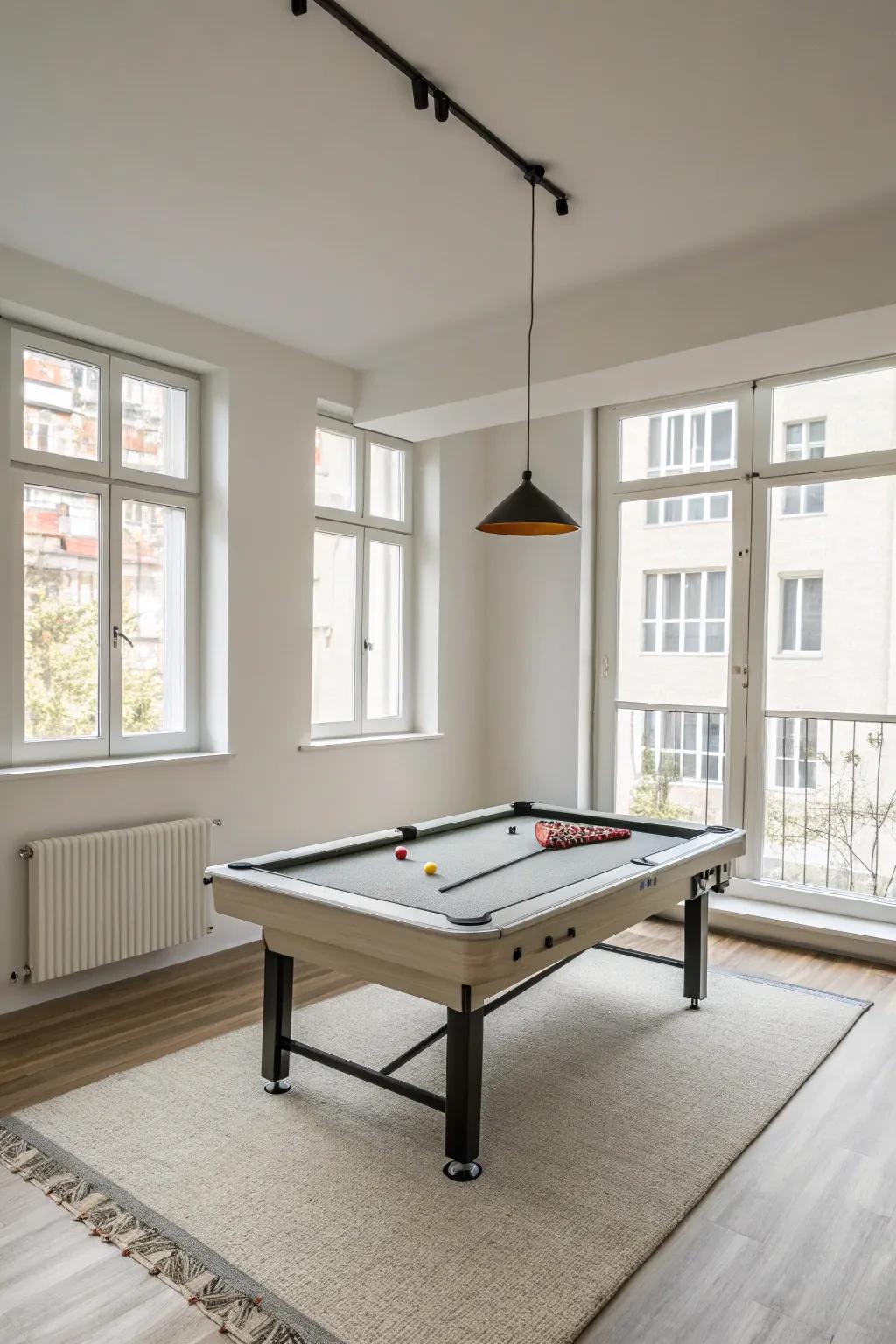 A folding pool table gives you flexibility and saves space in a small room.