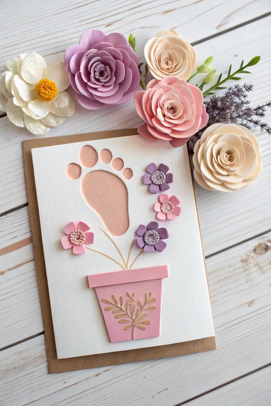 Capture tiny feet and heartfelt moments with this charming Footprint Pot card for Mother's Day.