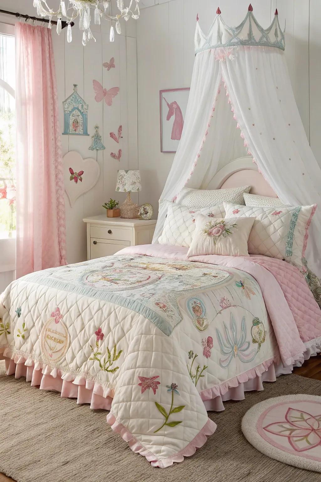 Opulent bedding enhances the room's elegance.
