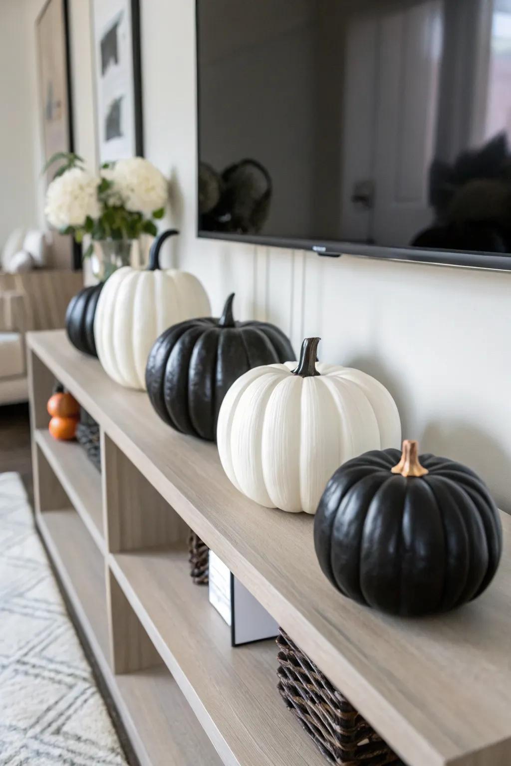 Smooth plain pumpkins for a modern feel.