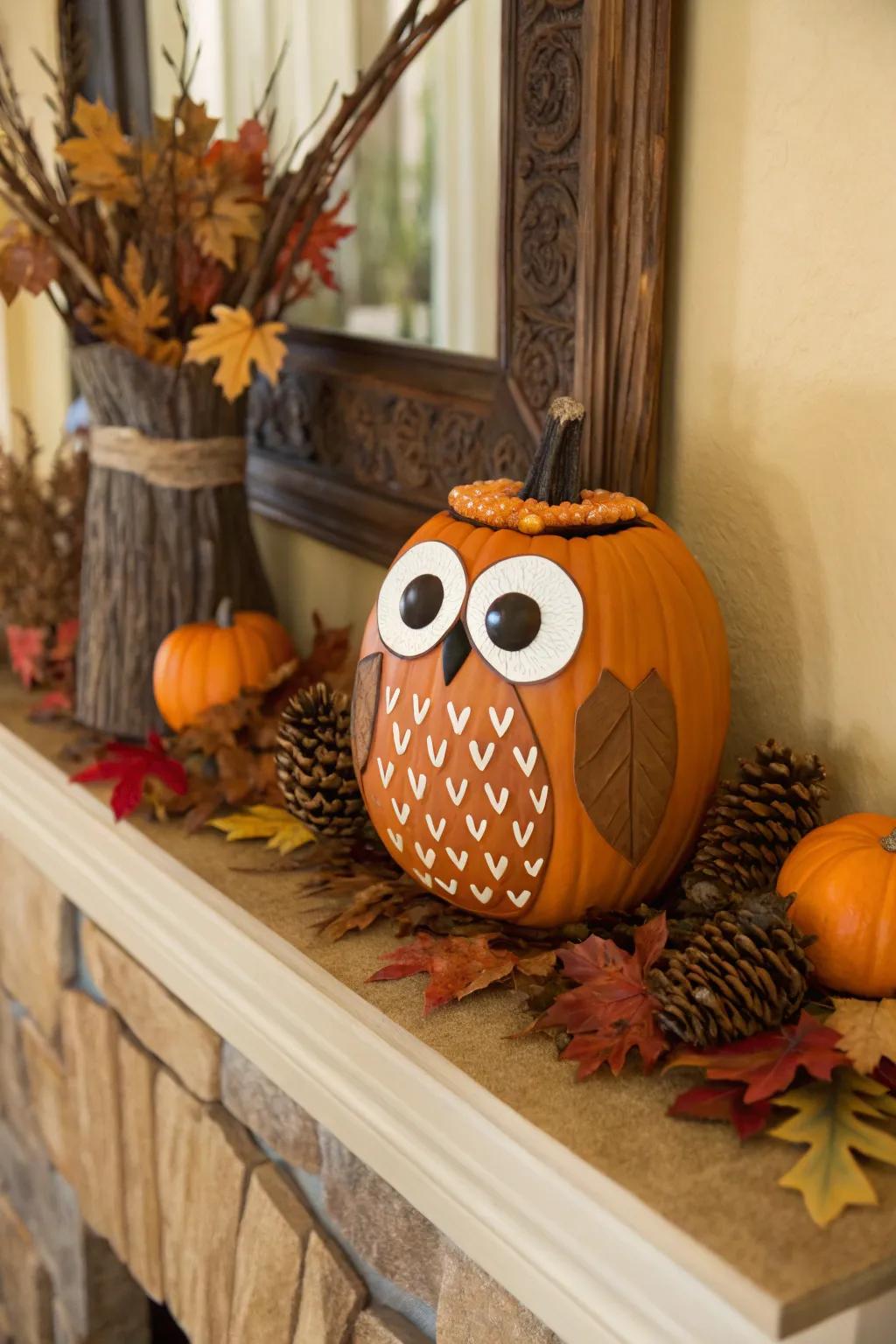 A cute owl pumpkin showcasing creative carving.