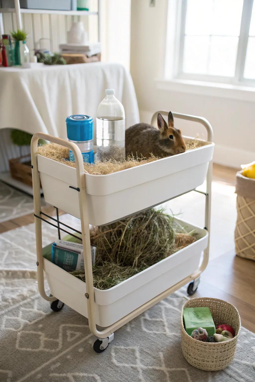 A multipurpose portable trolley makes hay holding mobile and structured.