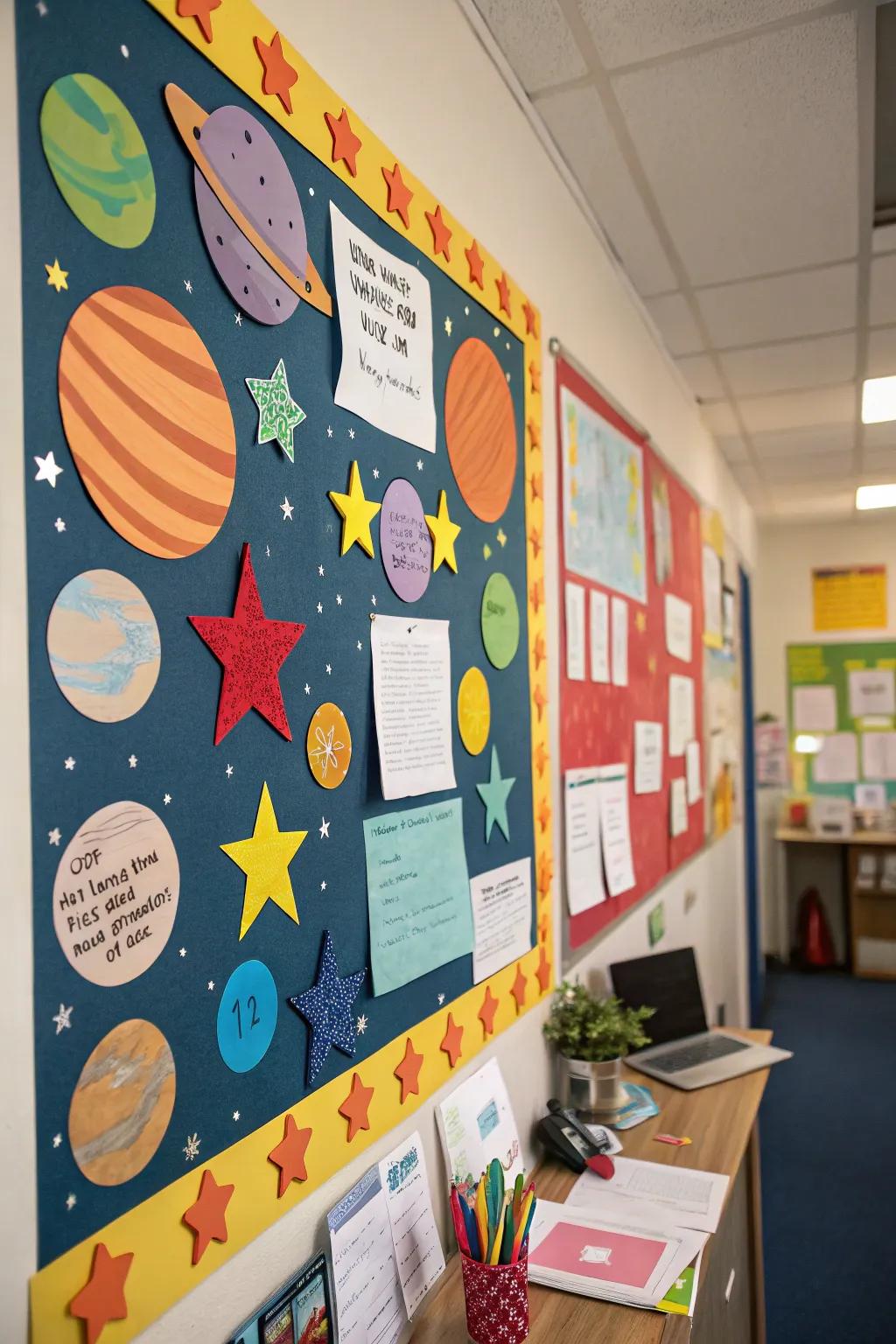 Orbital emphases append a stellar nuance to your display.