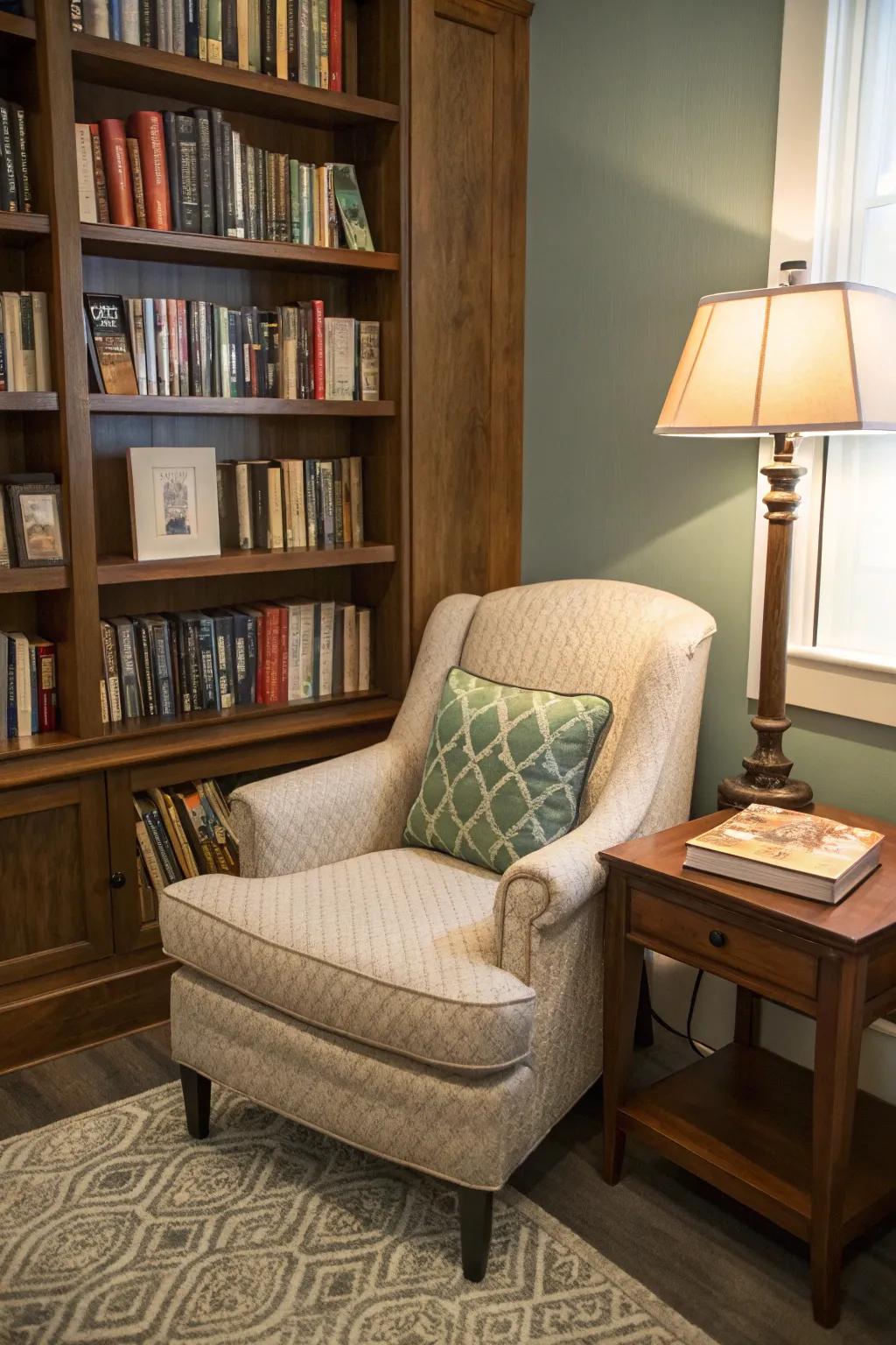A corner reimagined as a serene reading nook.