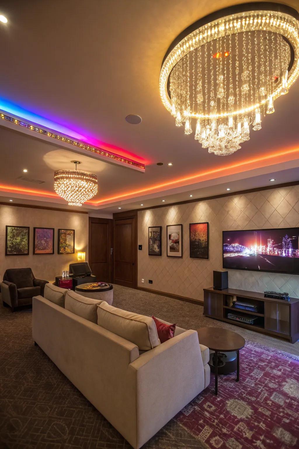 Lighting fixtures enhance the ambiance of your rec room.