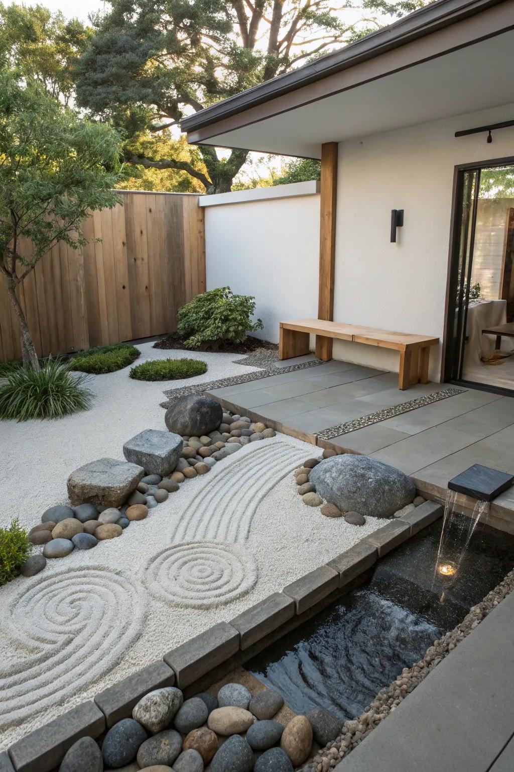 A Zen garden patio fosters ultimate repose.