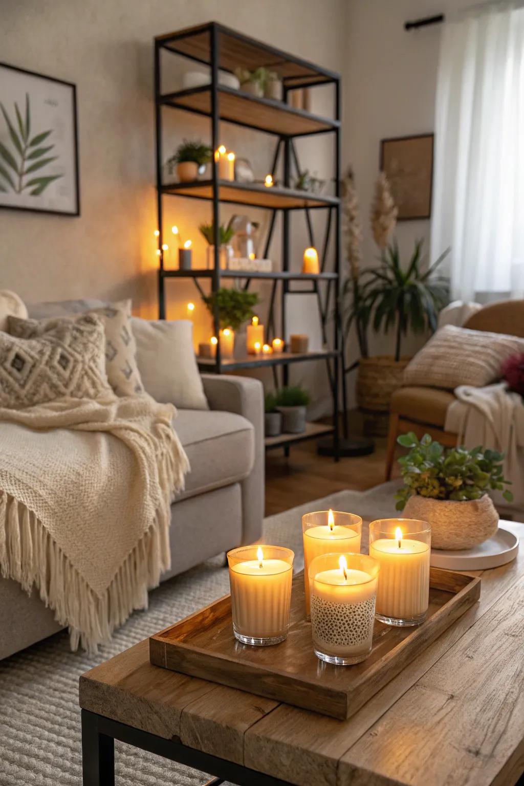 Wax melts add warmth and a comforting ambiance.