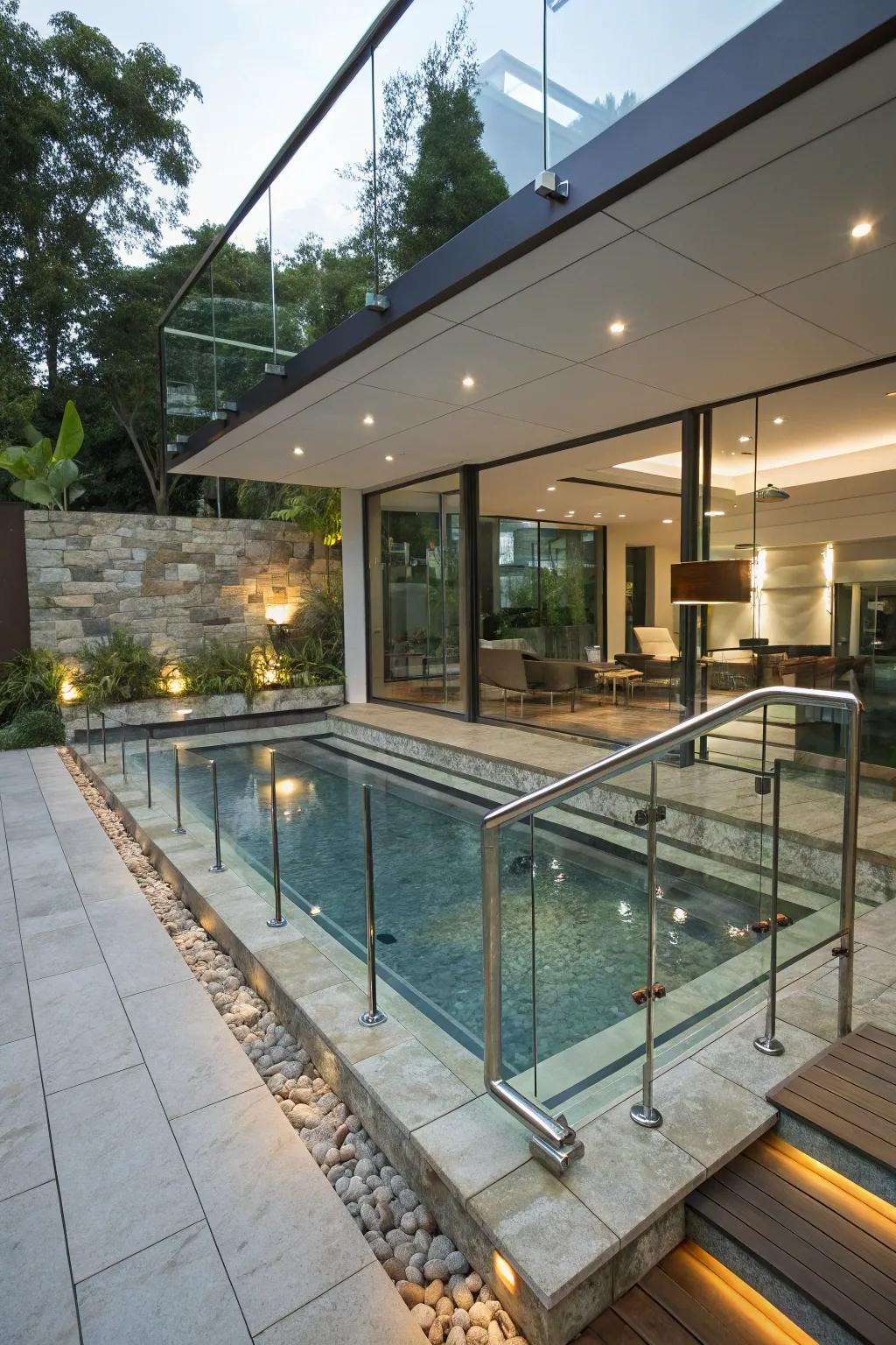 Mix materials for a dynamic and modern pool design.