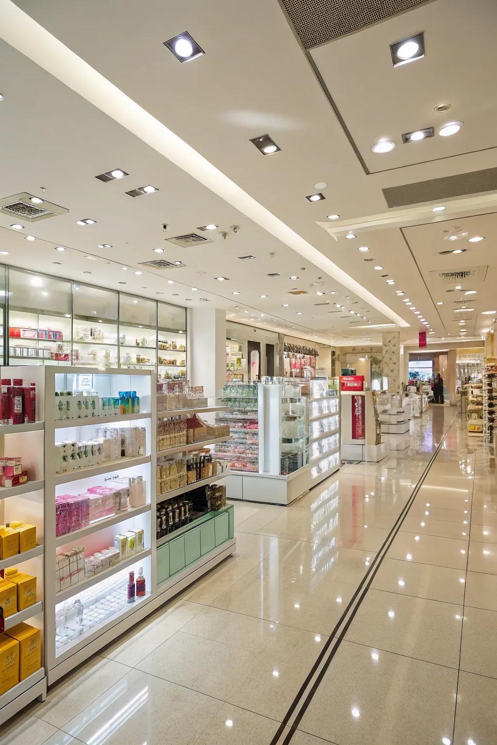 Vivid lighting guaranteeing unobstructed visibility throughout the store.