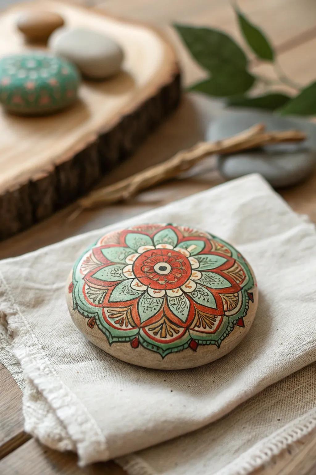 Discover your inner zen with mandala rock artwork, a union of simplicity and attentive artistry.