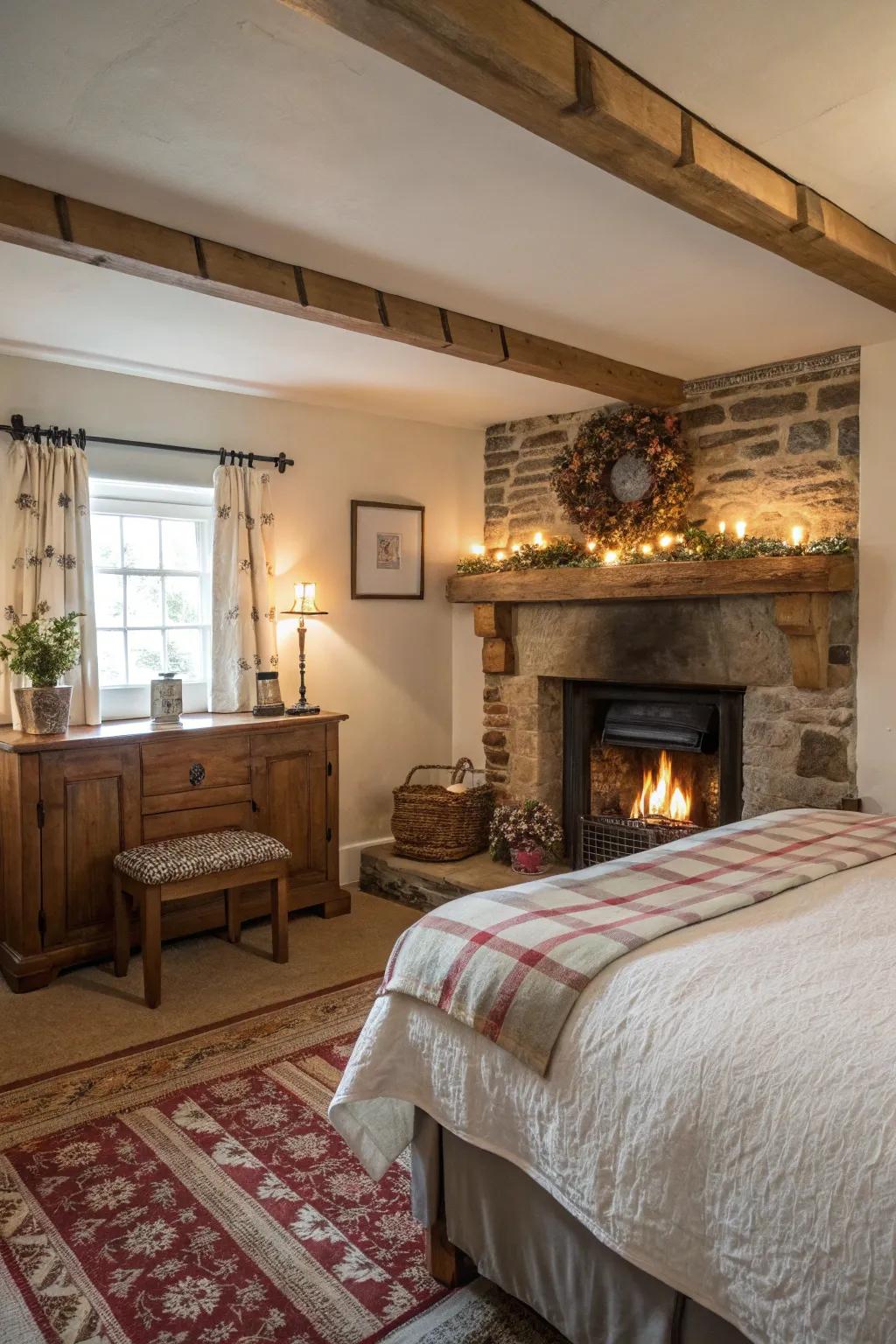 Romance and snugness added via a hearth.