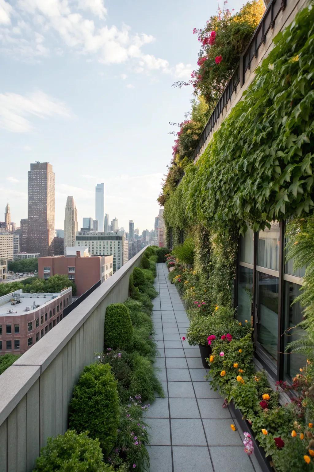 Vertical gardens enhance privacy while enriching your rooftop with greenery.