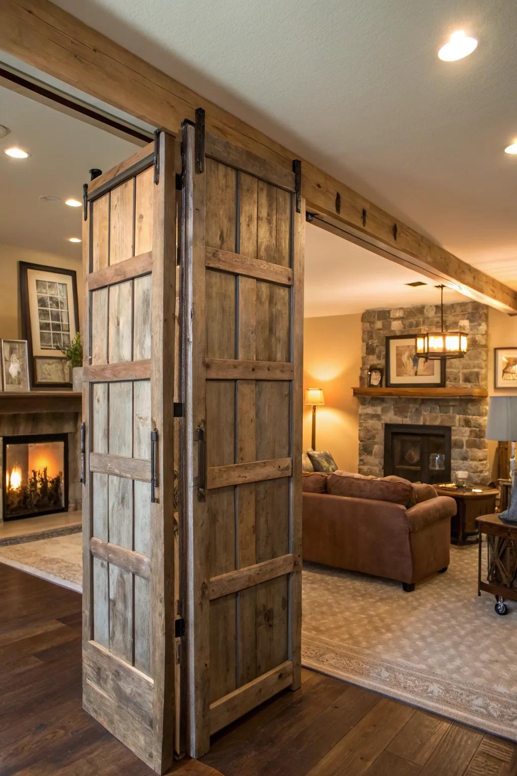 Reclaimed doors provide a sustainable and charming partitioning solution.
