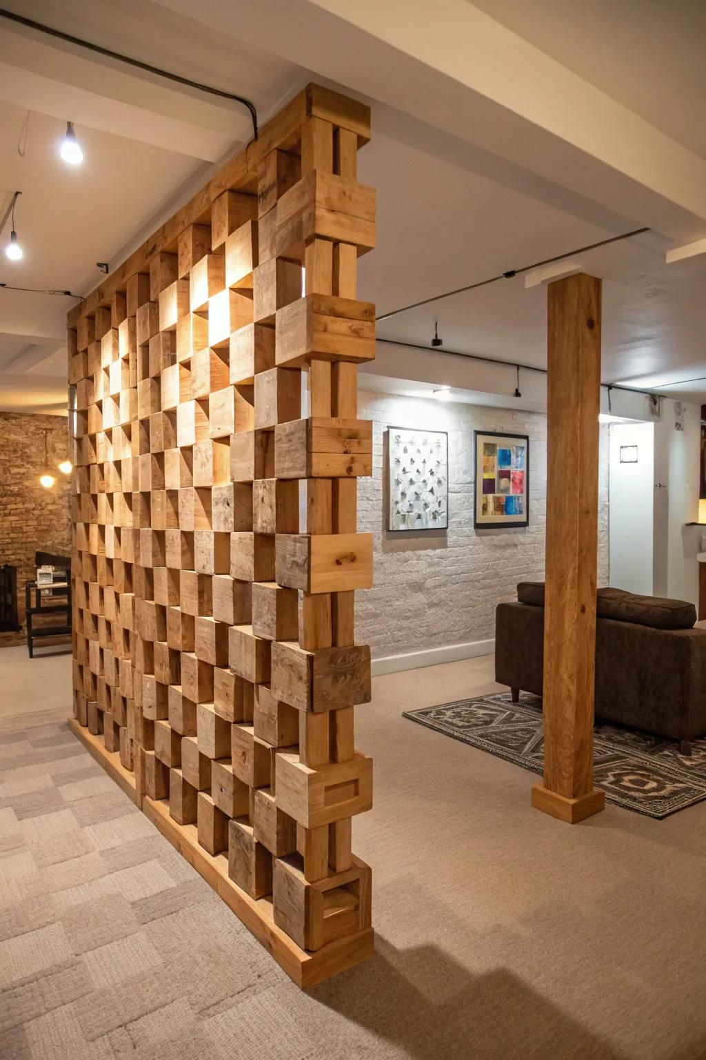 Chunky wooden blocks create an engaging and distinctive divider.