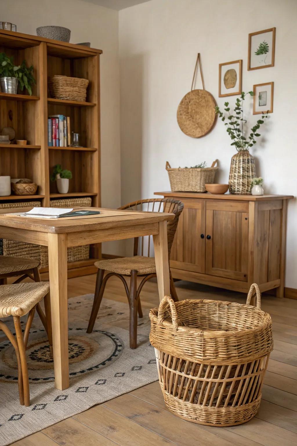 Organic substances append warmth and character to the décor.