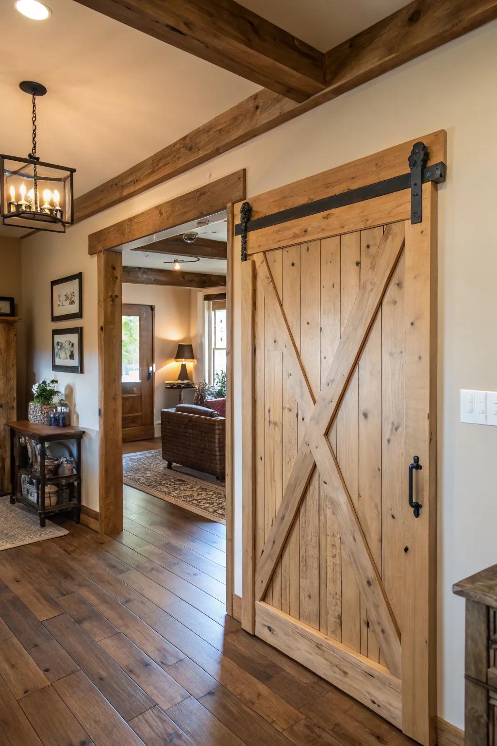 Farmhouse elegance, captured in a transition graced with classic cross-bracing detail.