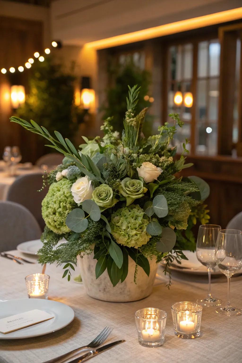 The calming effect of sage green is amplified by soft lighting.