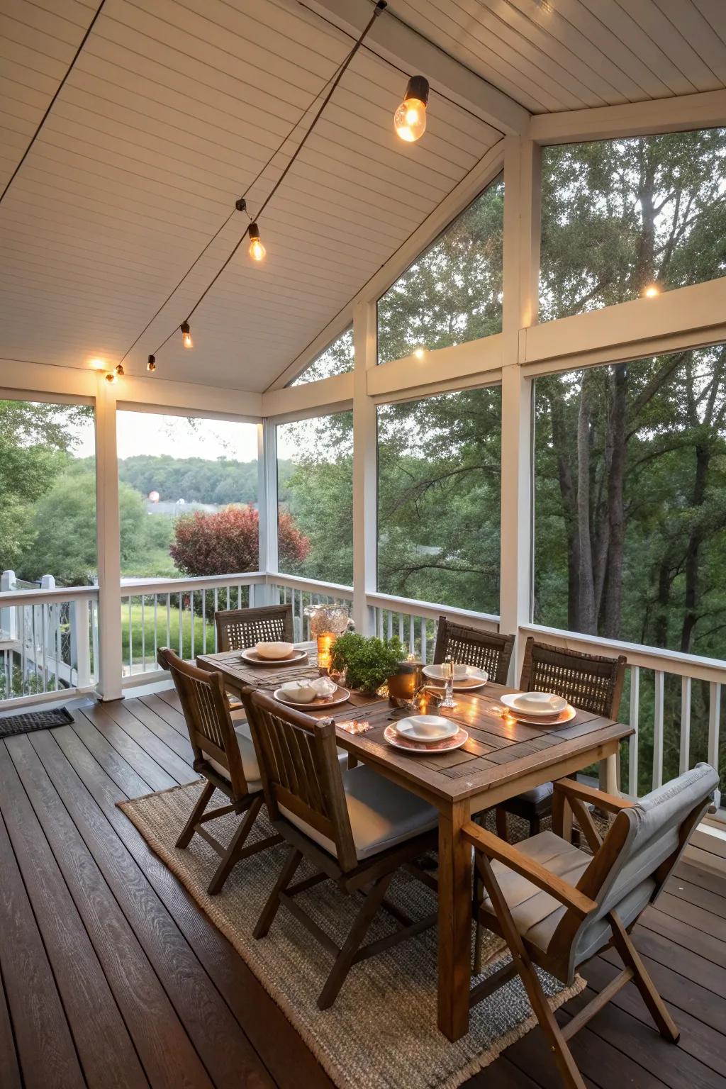 A semi-outdoor dining spot on the porch dishes up a delightful dining buzz.