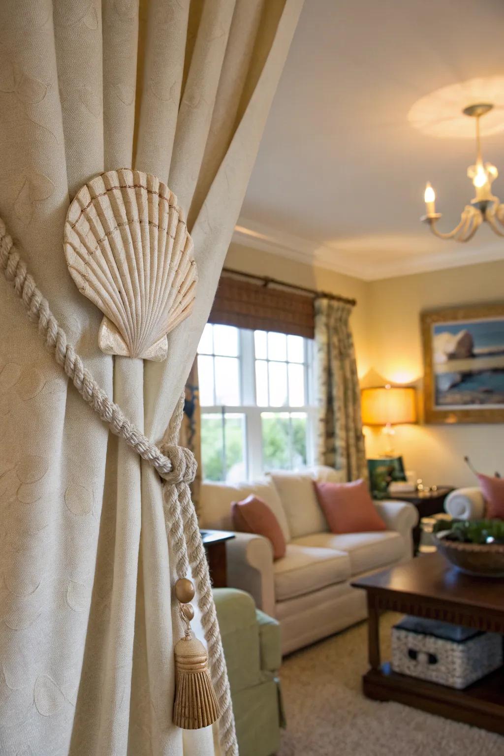Seashell fasteners inject a whimsical seaside component to your curtains.
