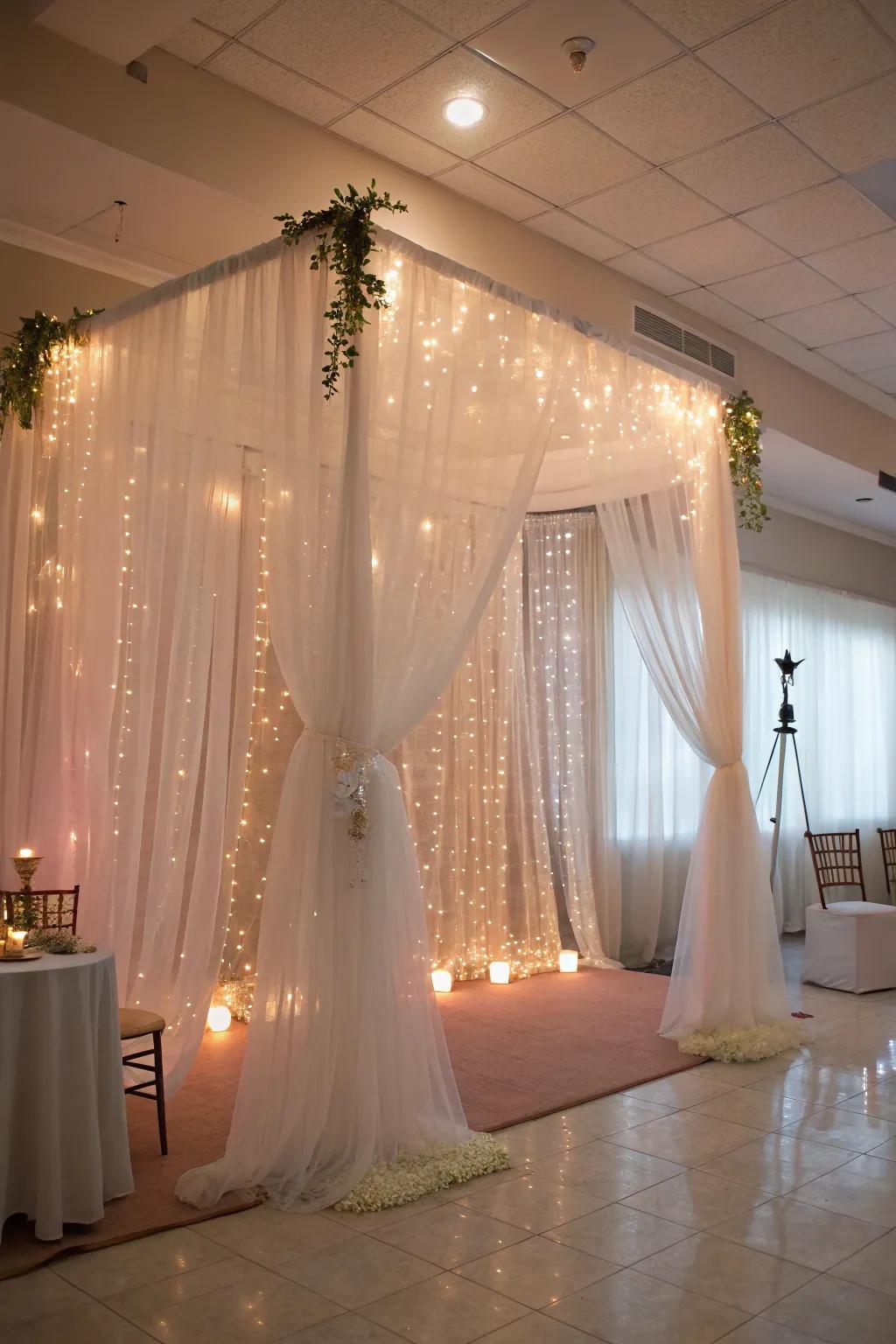 Create fairy-tale magic with a tulle and lights selfie station.