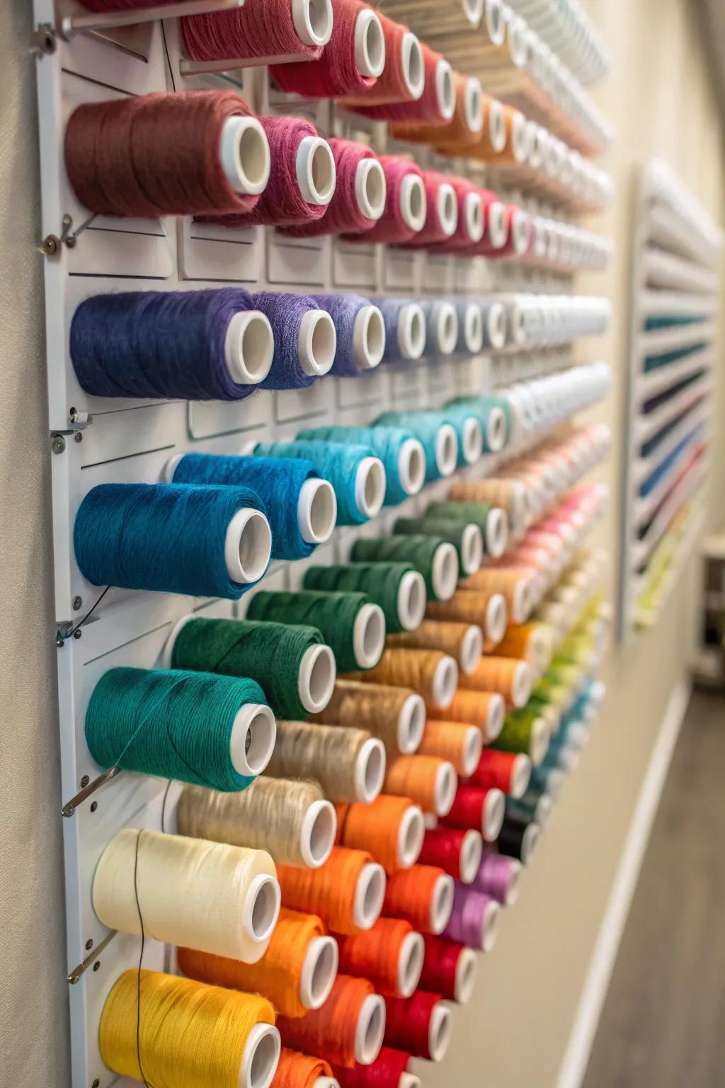 A thread station keeps spools organized and accessible.