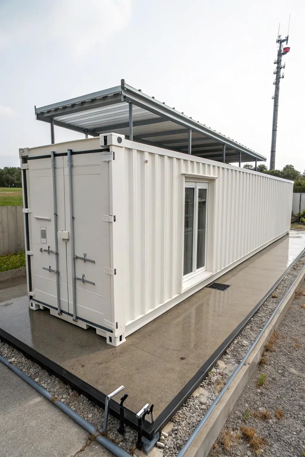 Simplicity and function with a flat roof design.