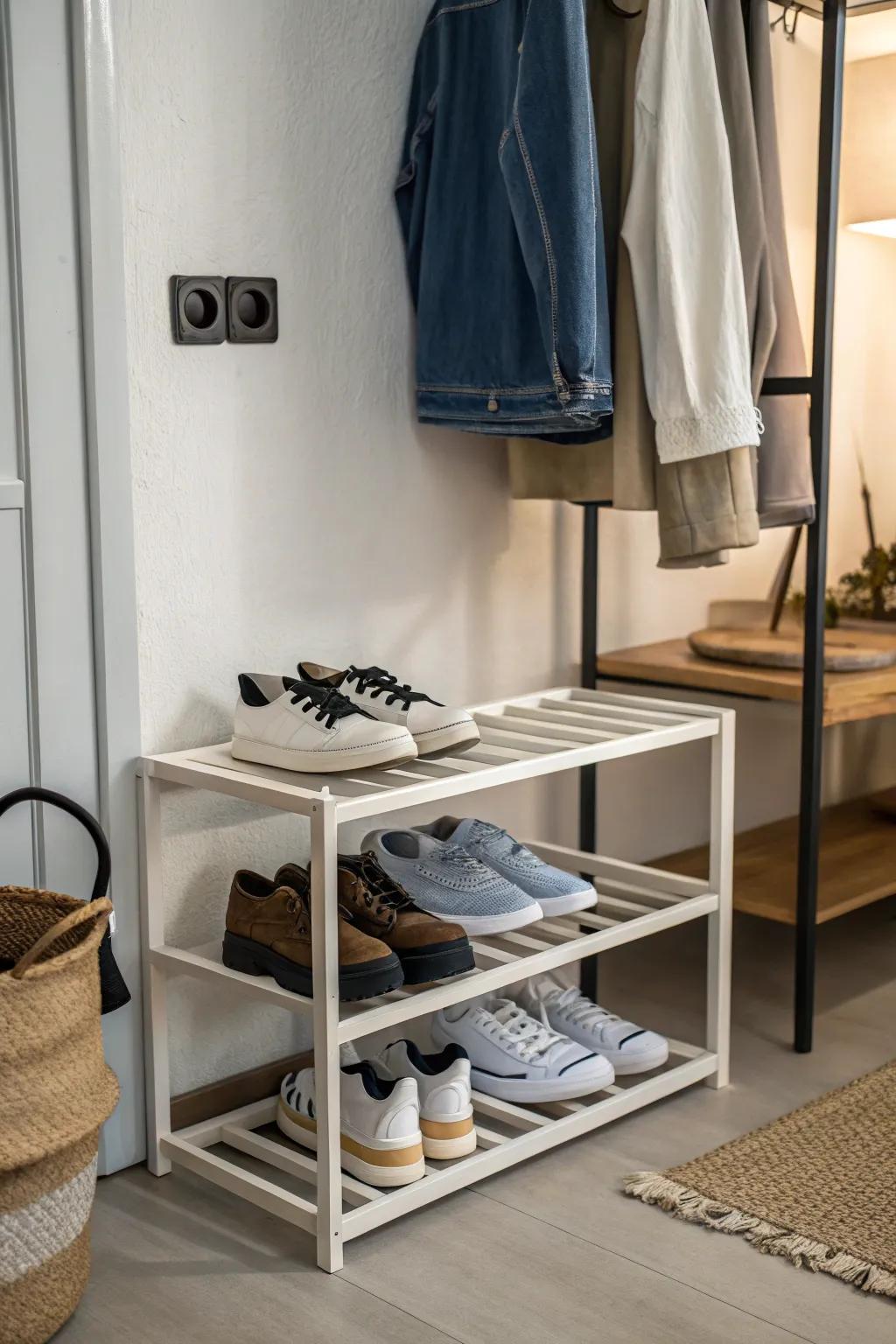 Keep your space simple and organized with minimalist shoe racks.