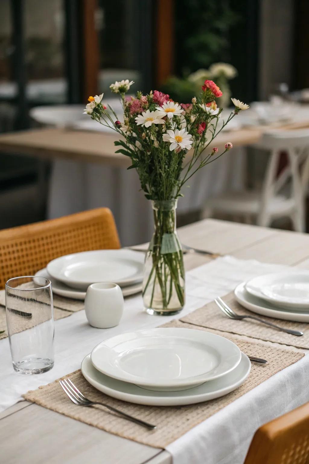 Simple table arrangements offer both style and practicality.