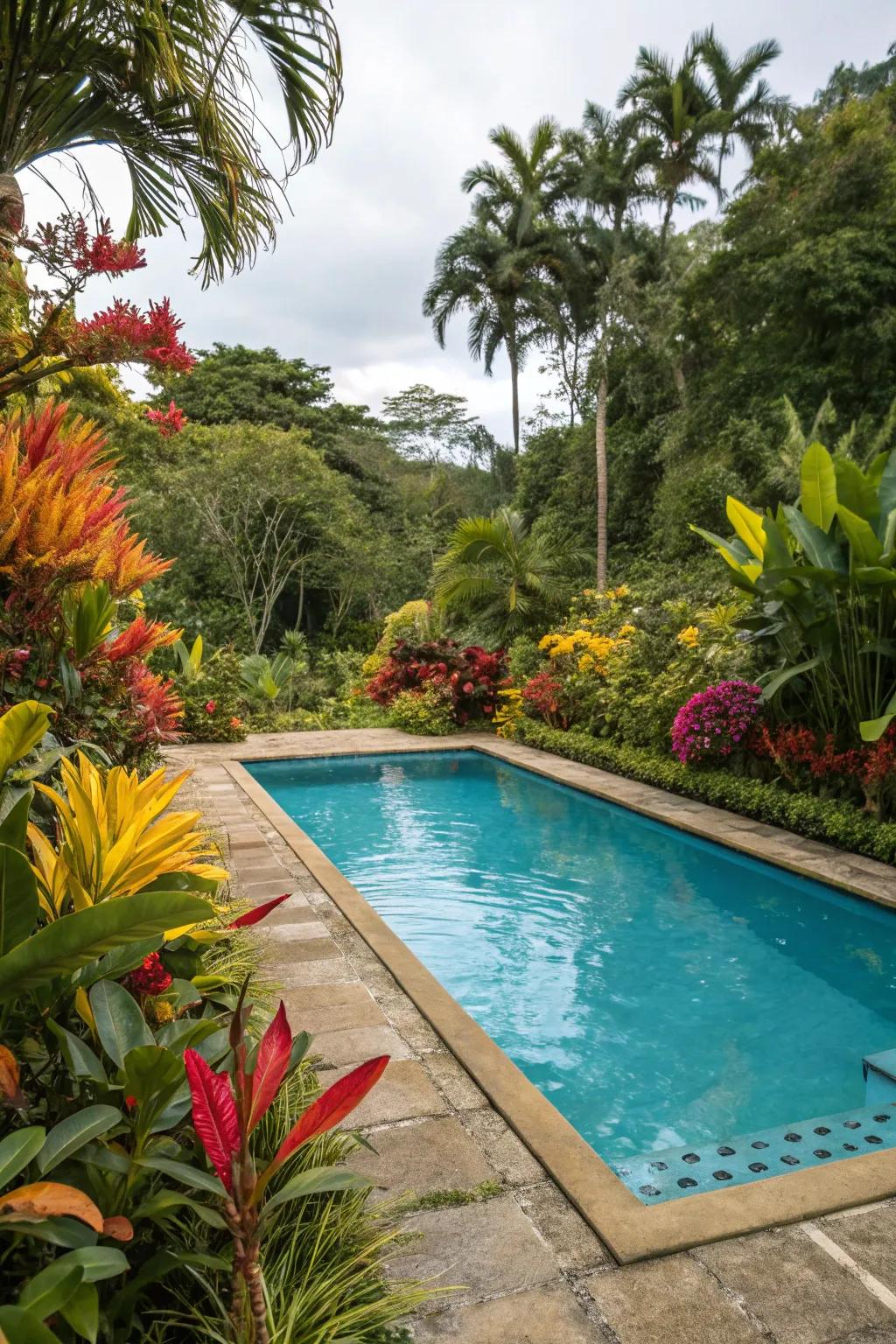 Tropical plants deliver vibrant color and an exotic feel.