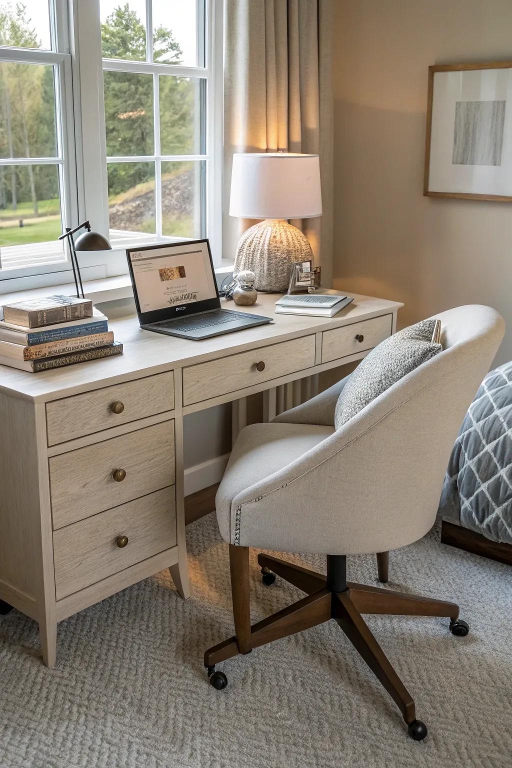 A practical and attractive workspace inside the sleeping space.