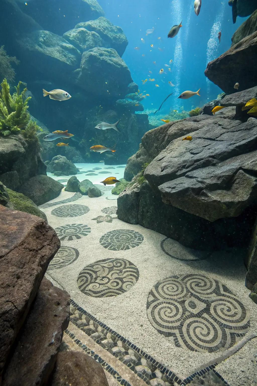 A creative mosaic design making use of graystone rocks.