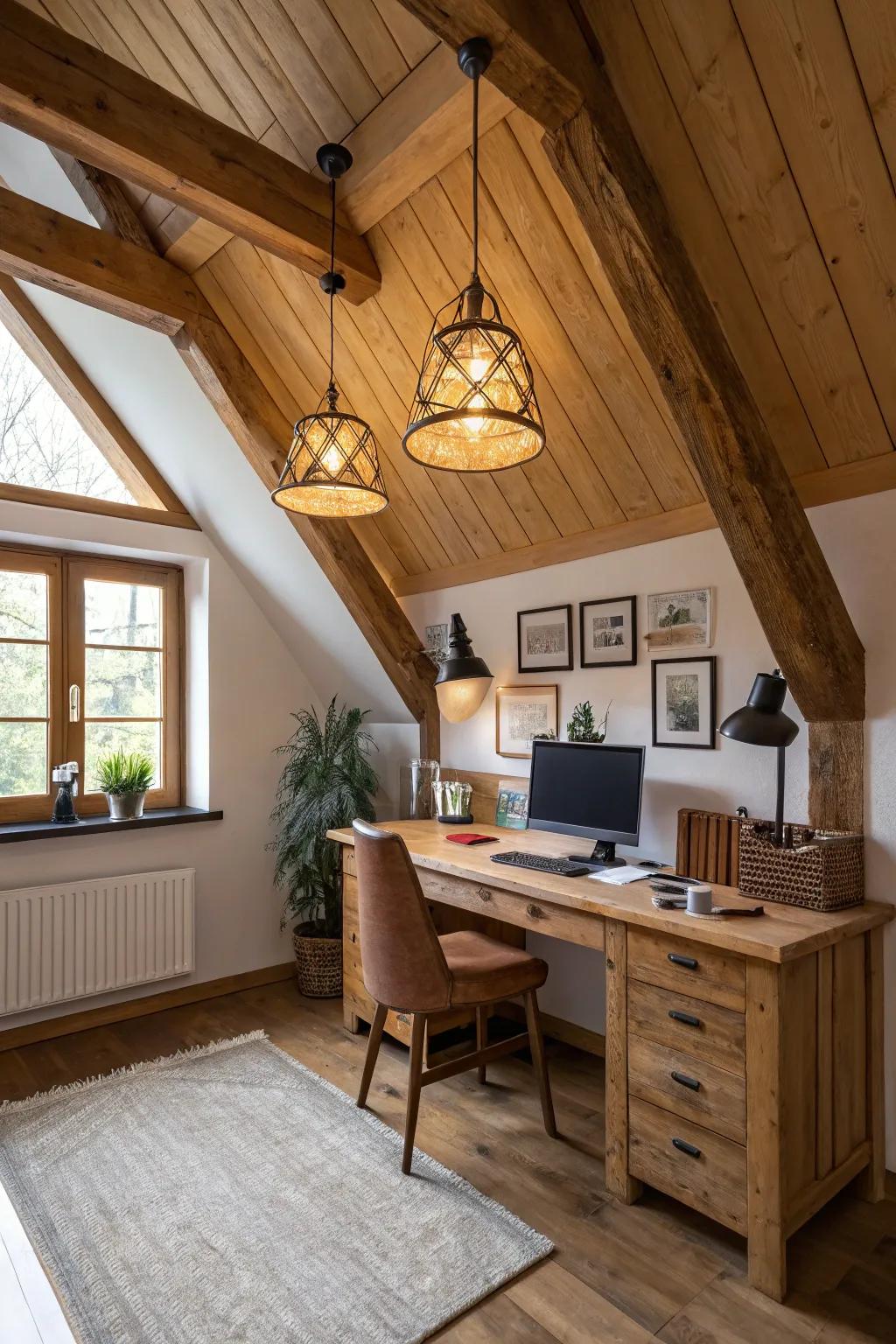 Wooden accents add warmth and character to your lighting.