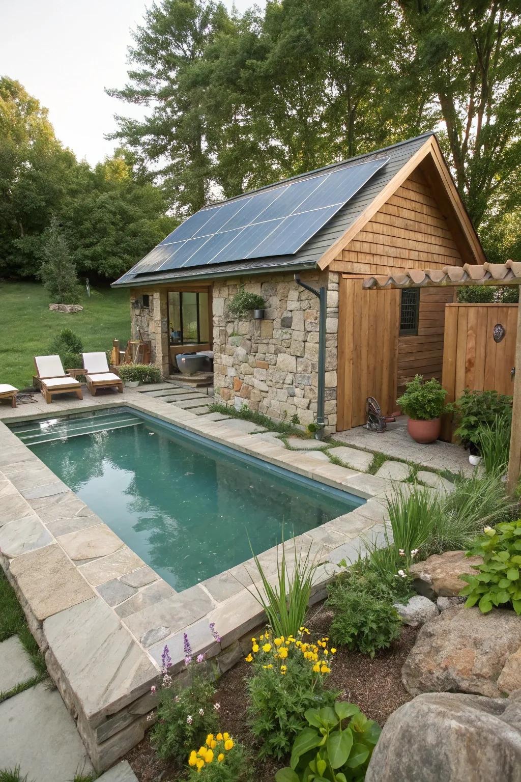 Eco-conscious pool blueprint within a tranquil backdrop.