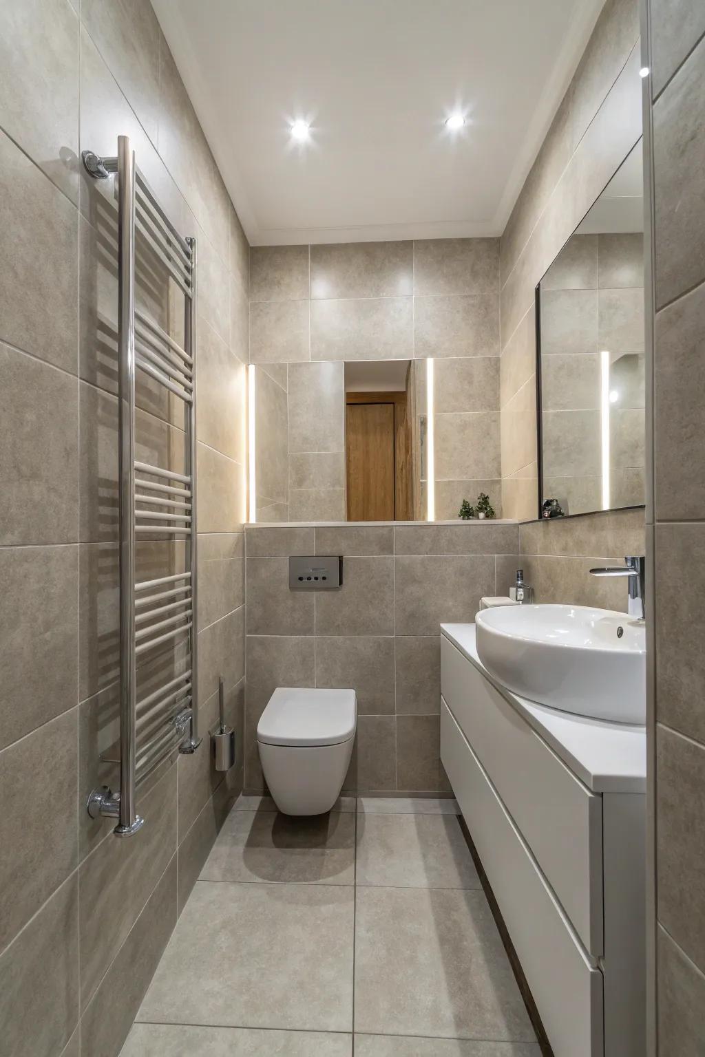 Neutral shades provide an understated refinement perfect for tight spaces.