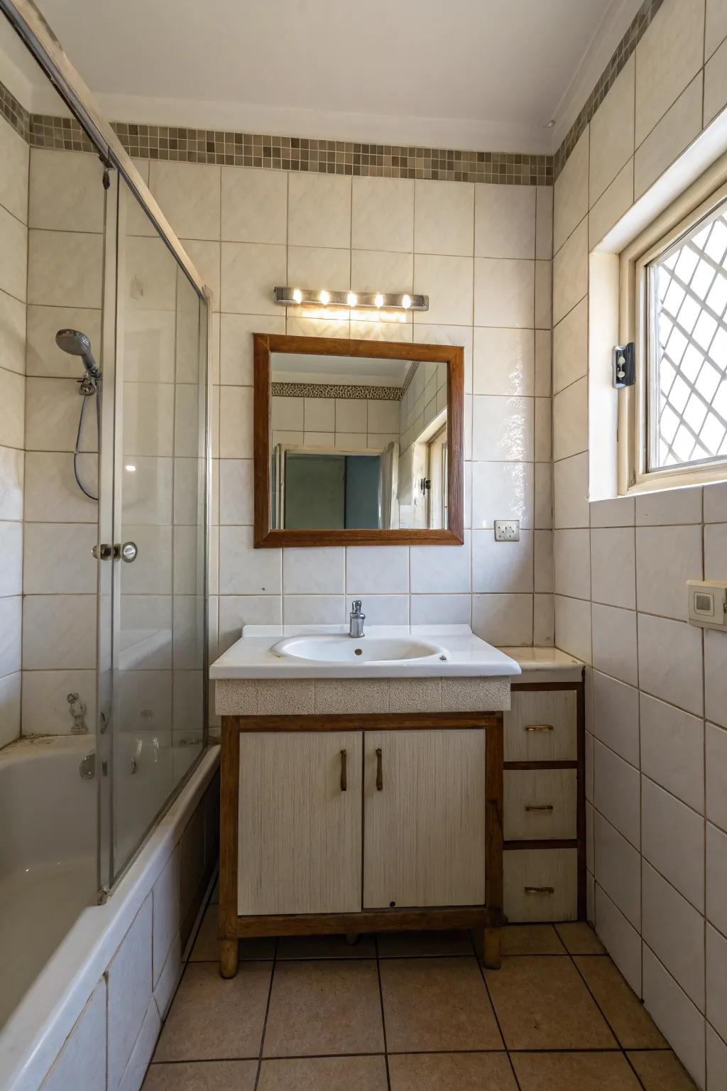 Strategically positioned reflectors are able to cause your bathroom to appear more spacious.