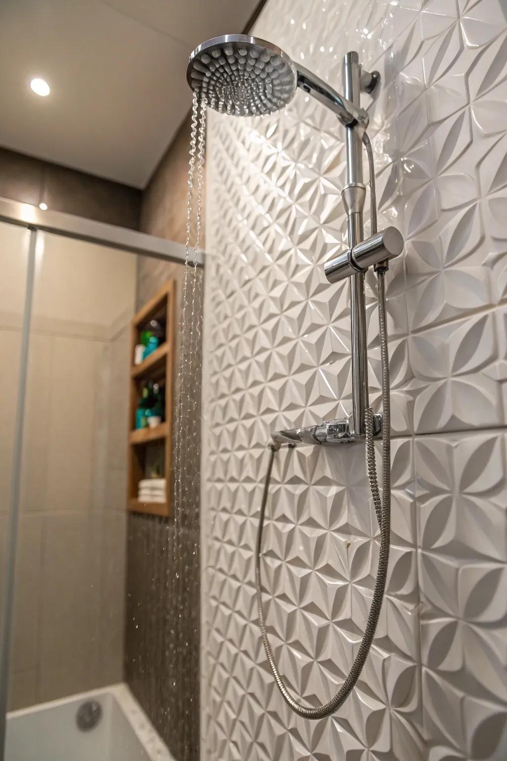 Raised coverings contribute a tactile and visual element to showers.
