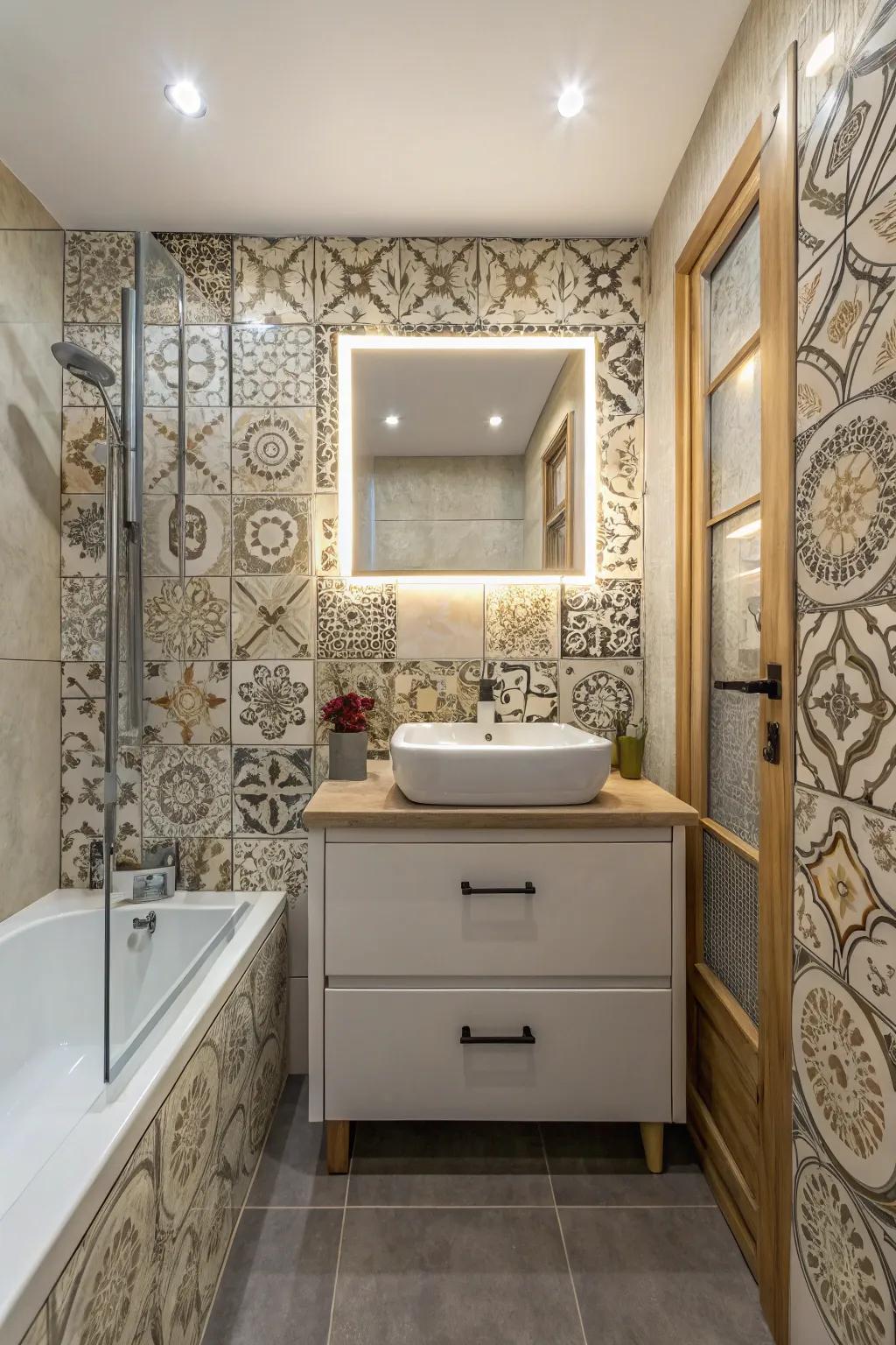 Decorative highlights that bring a personalized touch to a small bathroom.