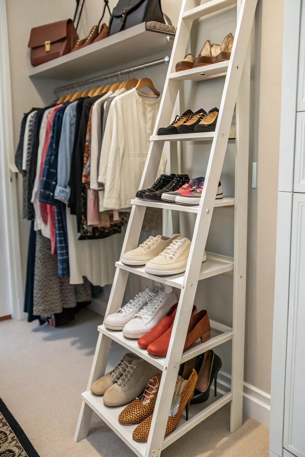 A shoe ladder neatly arranges your footwear.