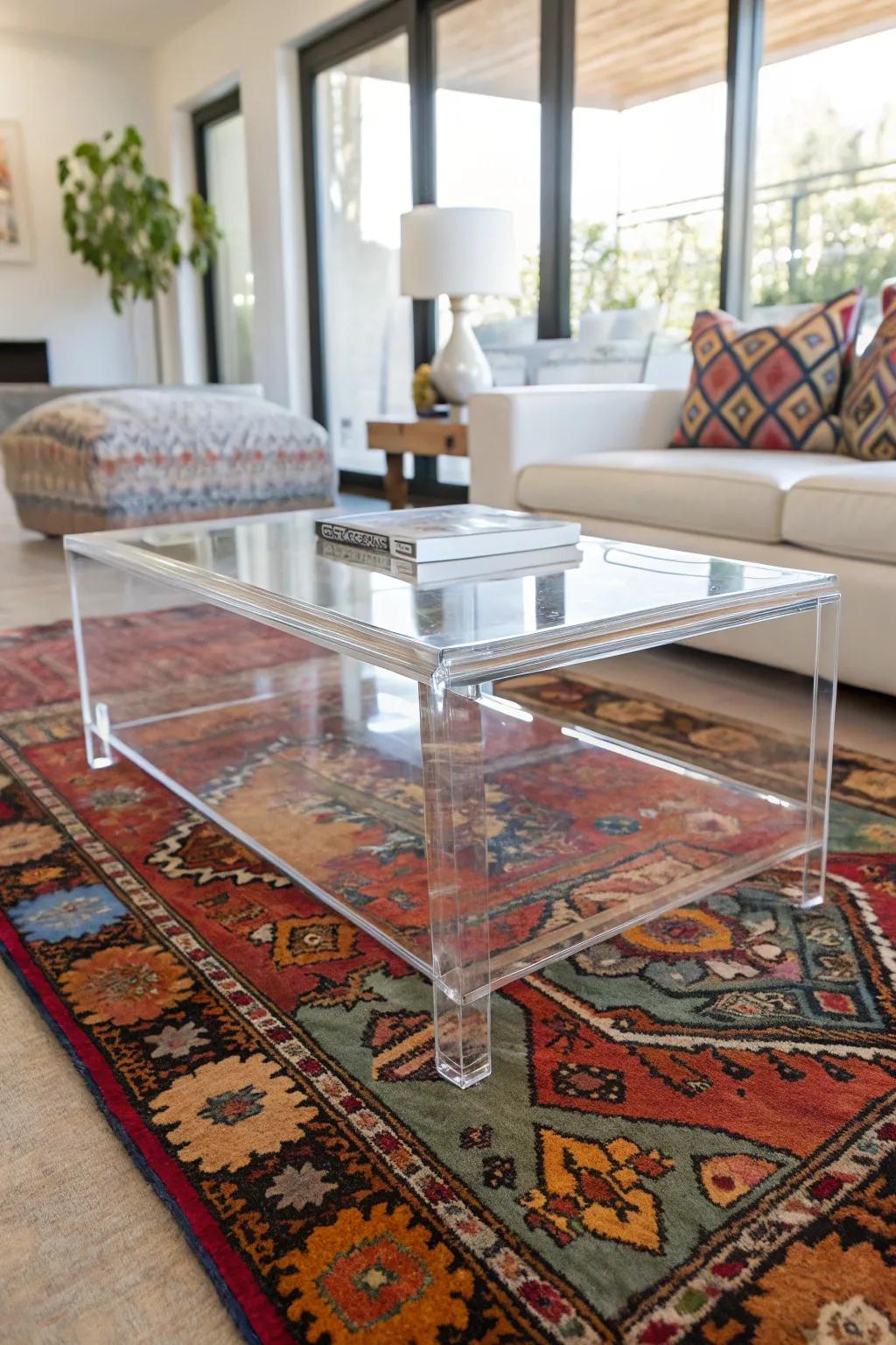 Acrylic tables offer an almost invisible elegance for smaller spaces.