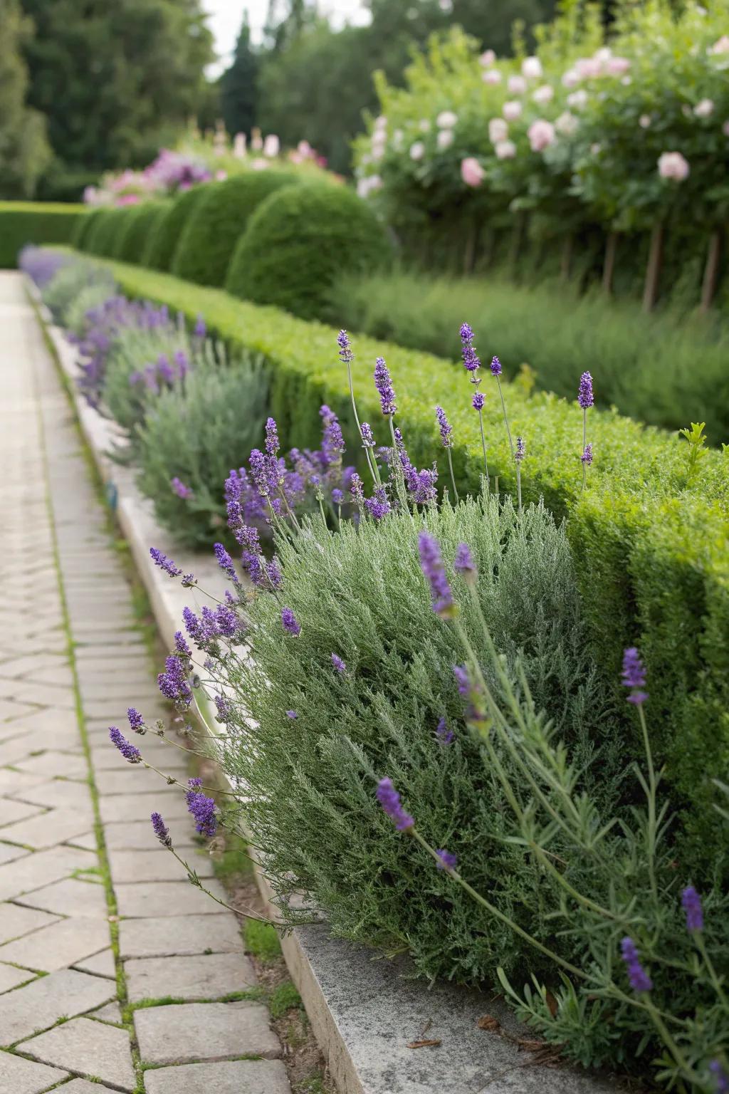 Fragrant herbs forming a fragrant outdoor green fence.