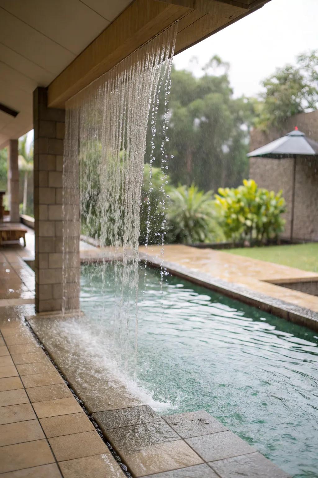 Rain curtains offer a dramatic and soothing effect for your pool.