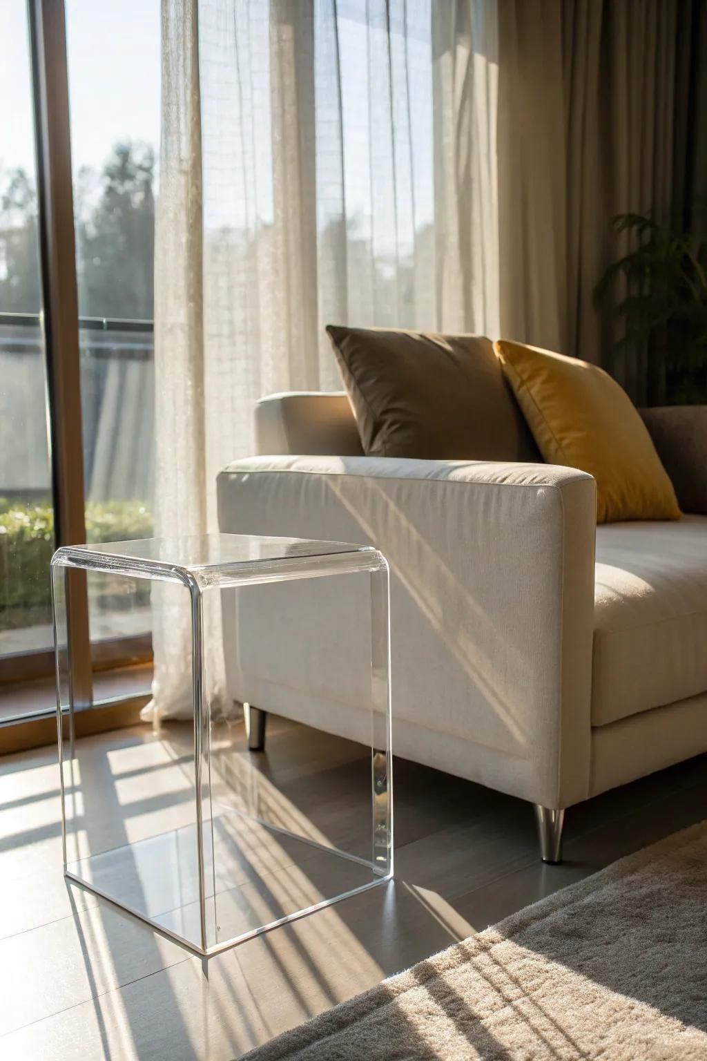 Acrylic tables enhance space and light in smaller areas.