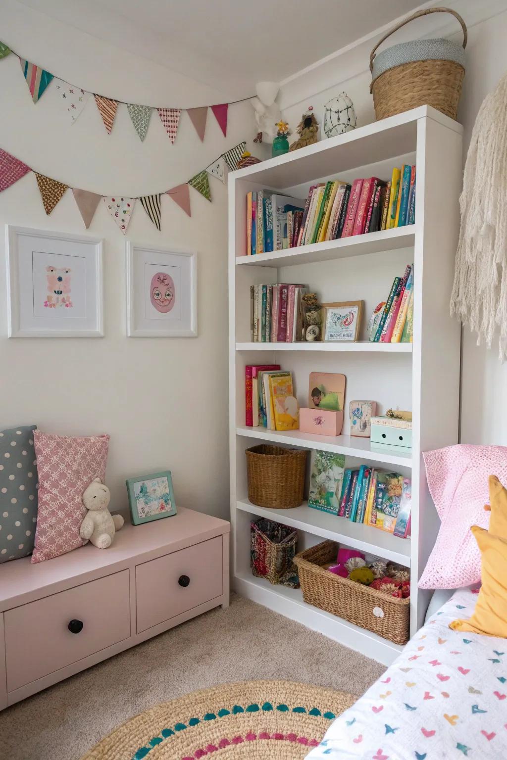 Open shelving offers storage and display options.
