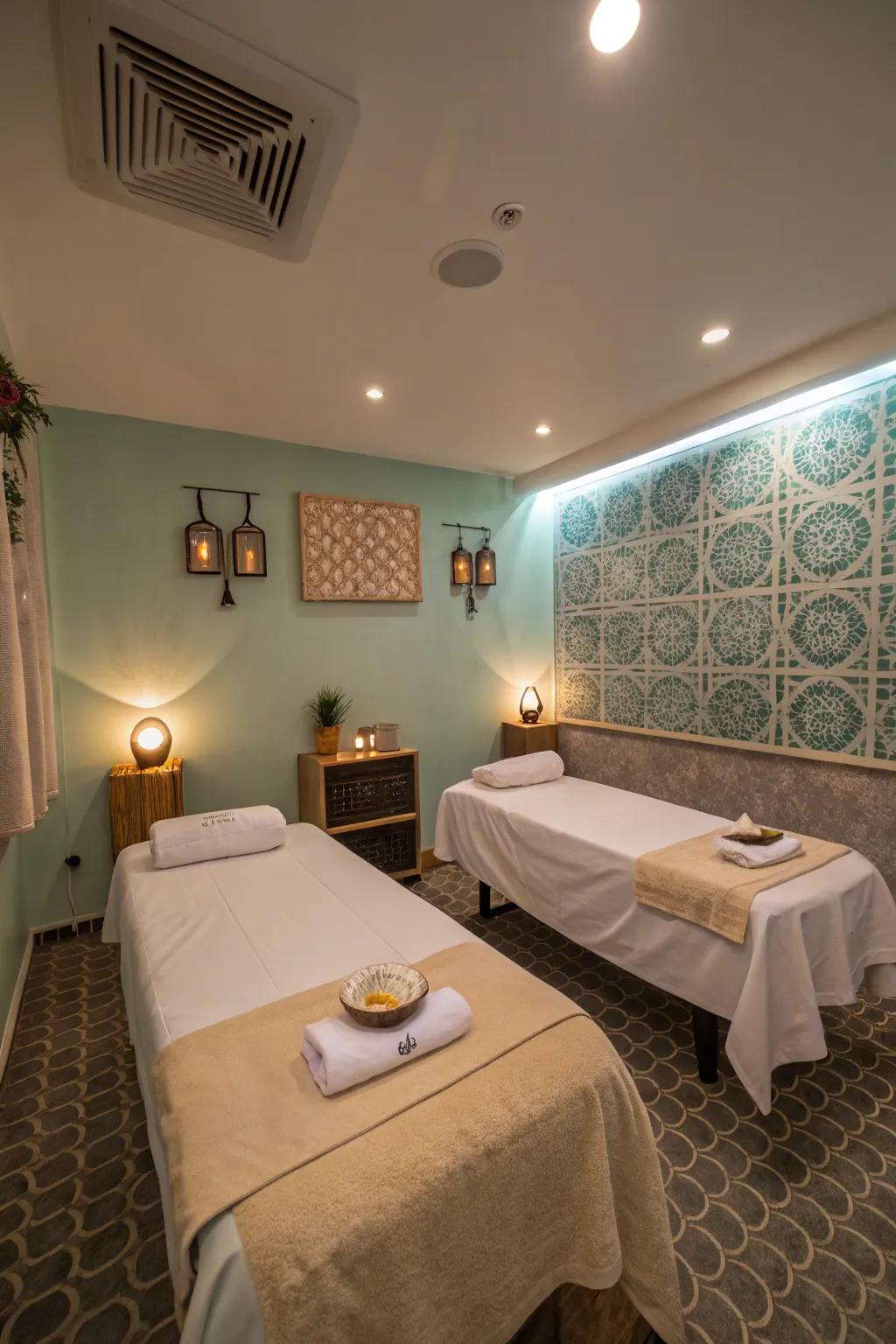 Surrounding scents and sounds create a multi-sensory relaxation experience.
