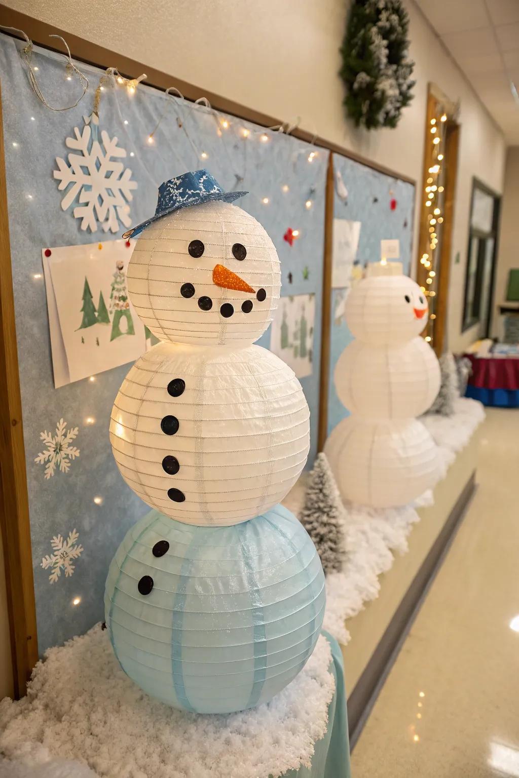 Capture the enchantment of snow domes featuring snowmen within for an utterly bewitching board!