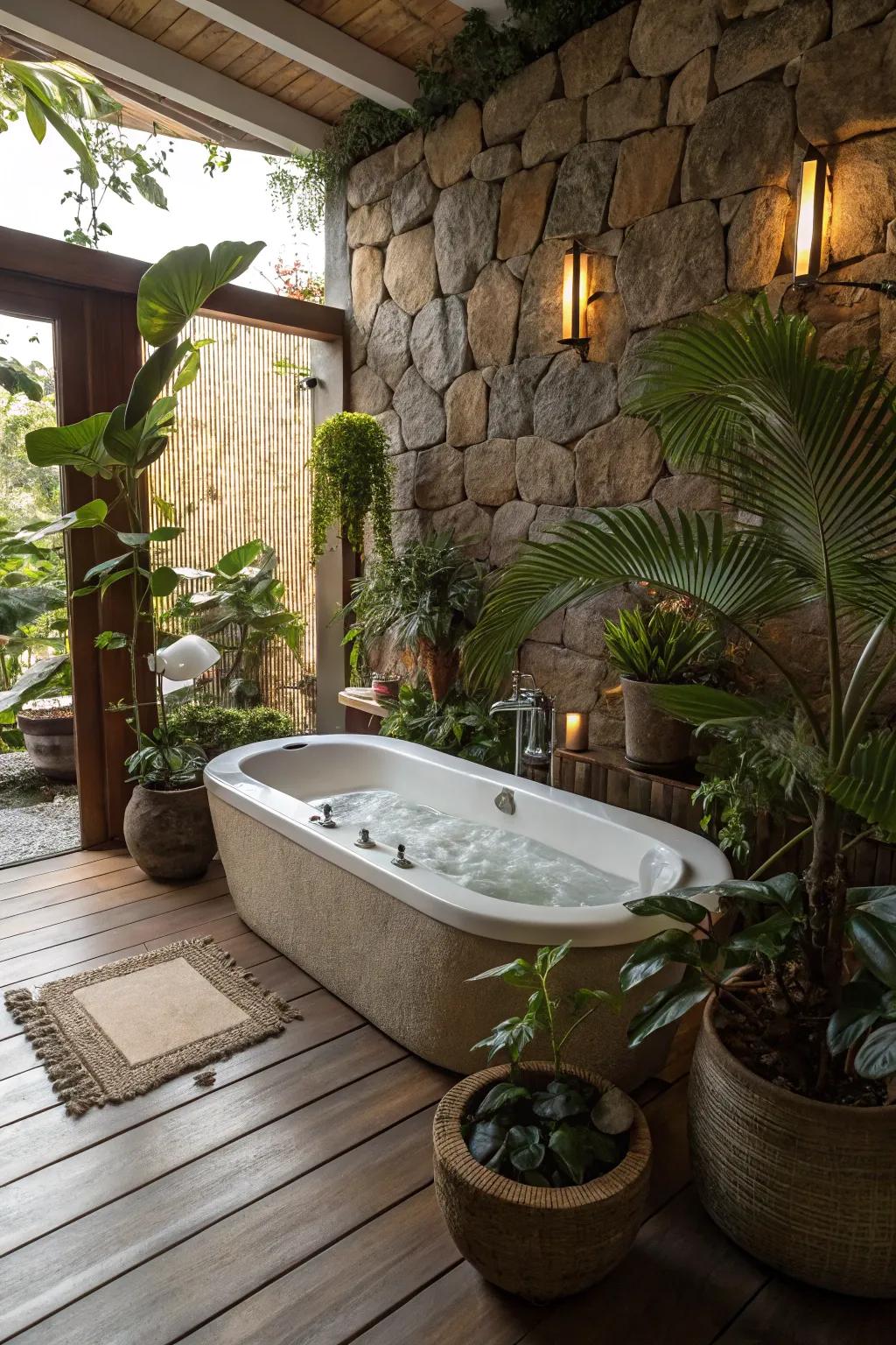 A touch of greenery enhances the soothing ambiance.