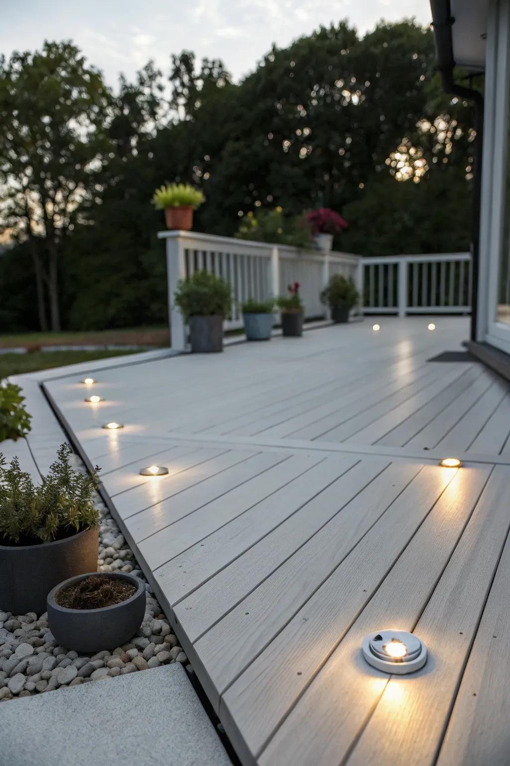 A contemporary lighting option is offered by sleek solar recessed lights.