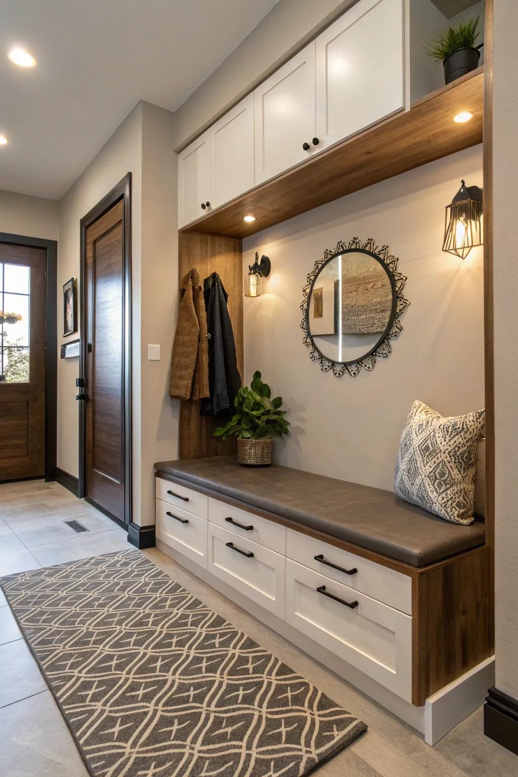 Stylish seating with concealed storage helps keep things tidy.