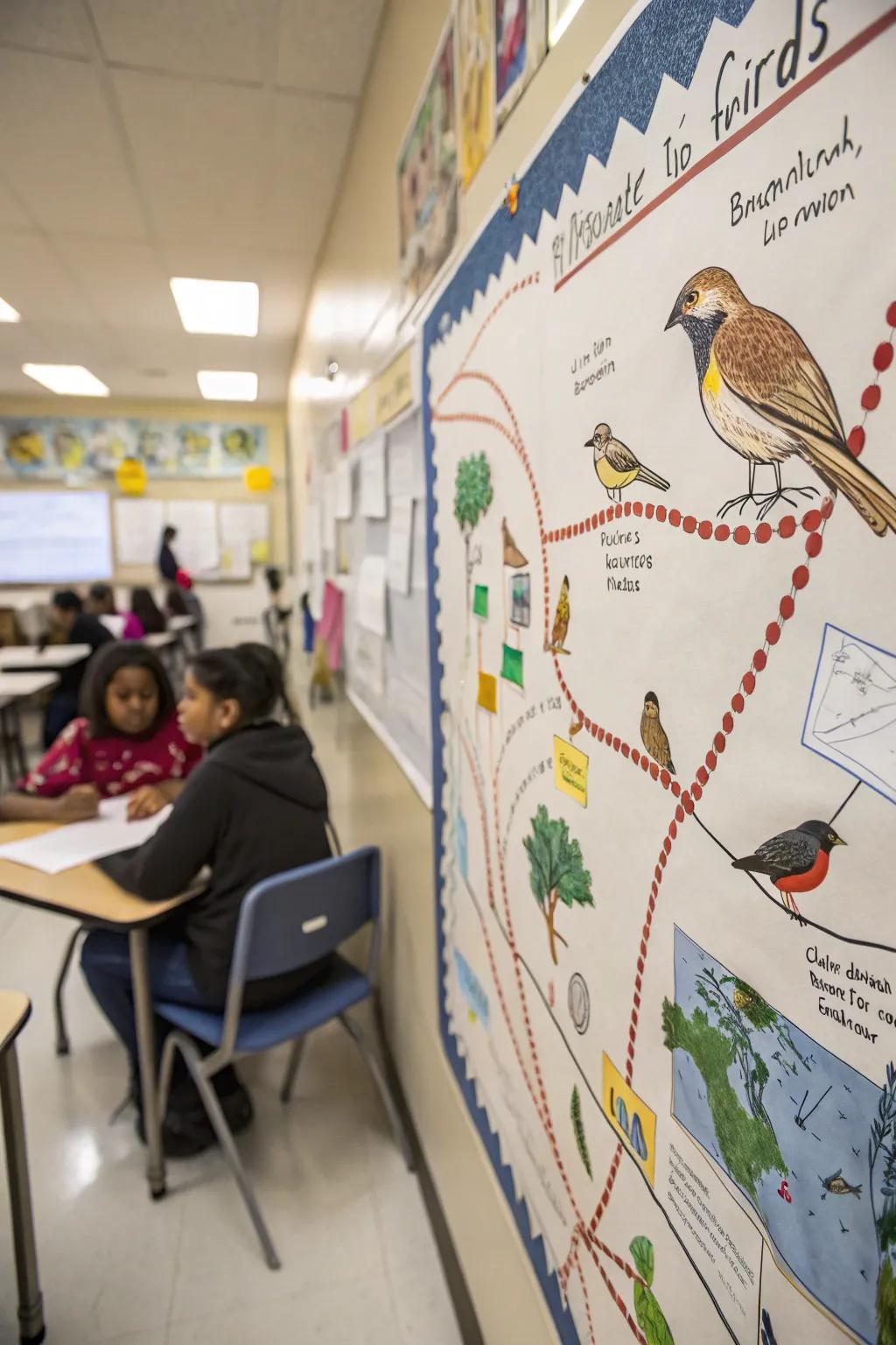 Migratory birds in motion, breathing spring to life on this informative board.